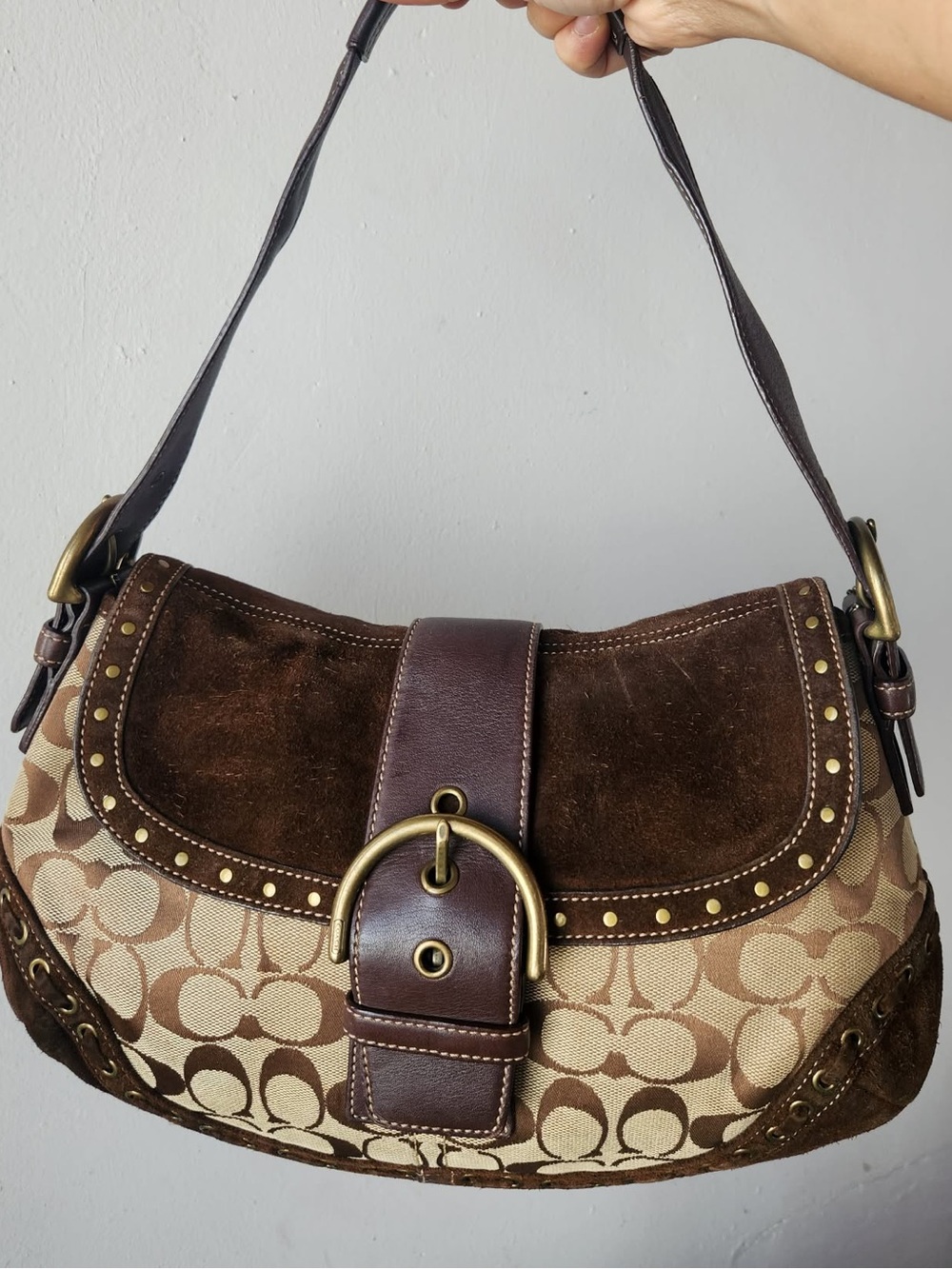 Coach Brown Signature Canvas & Suede soho Shoulder Bag